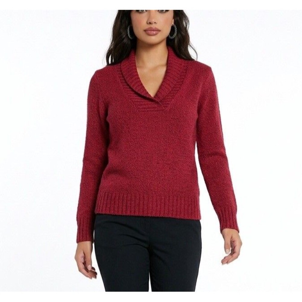 Women Shawl Knit Sweater Size M P Red Long Sleeve Business Casual St Johns Bay